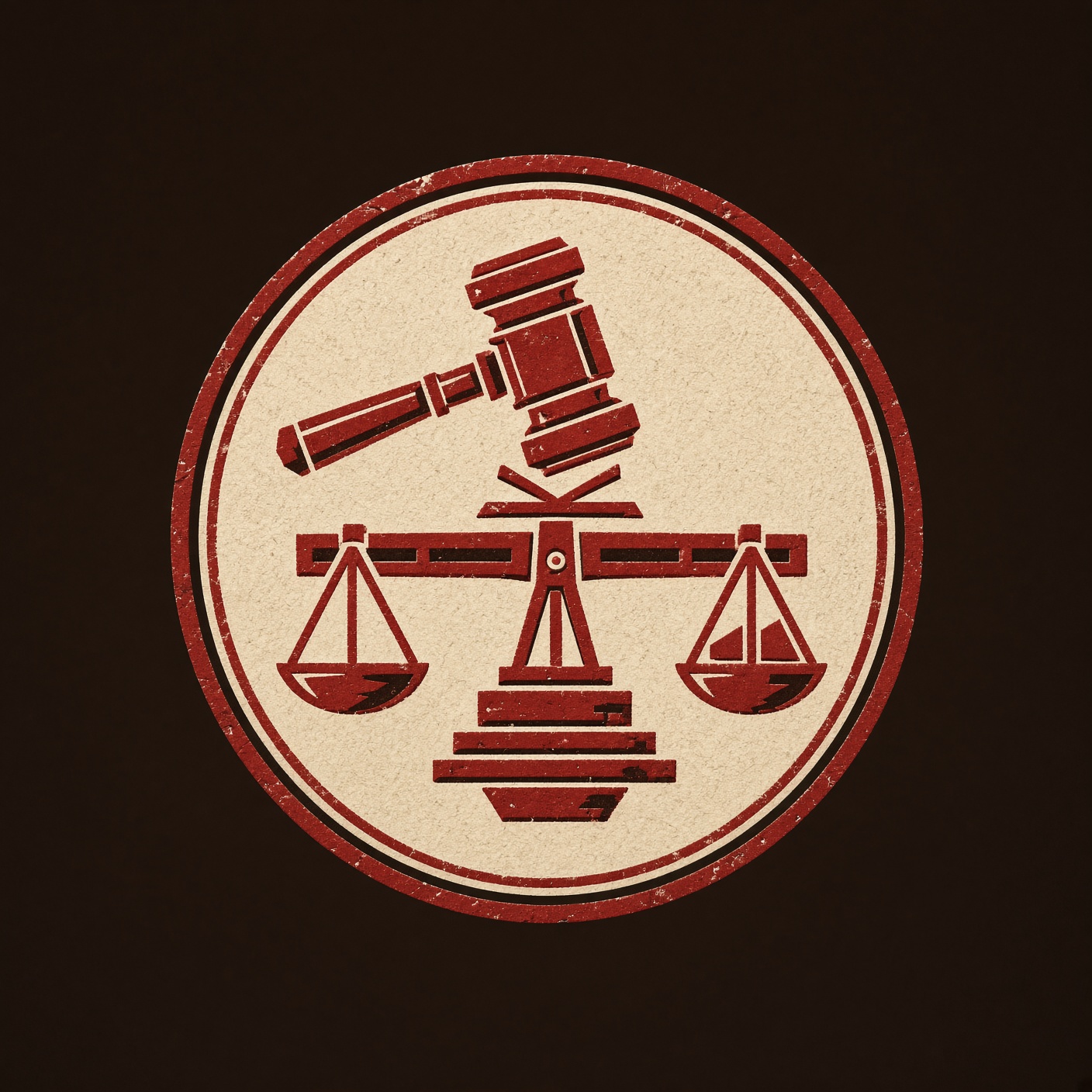 Funcensus wax seal: a gavel over balancing scales